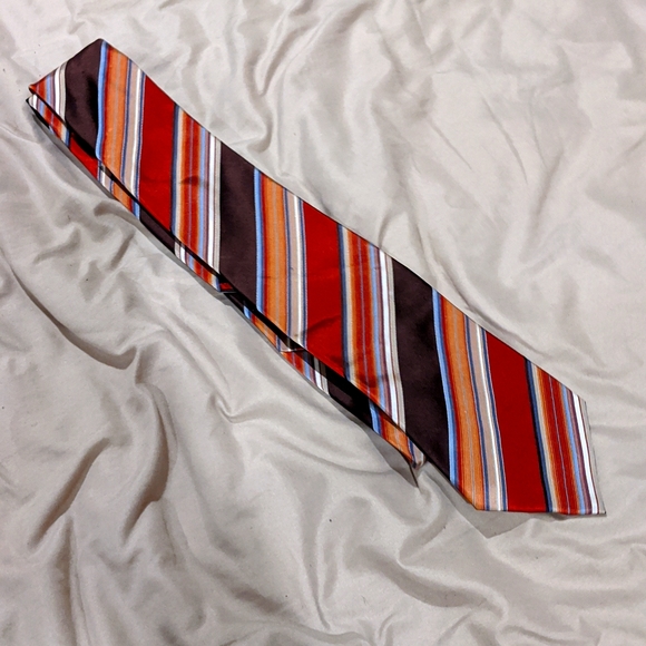 Brown, orange, and blue striped Geoffrey Beene tie - Picture 1 of 2